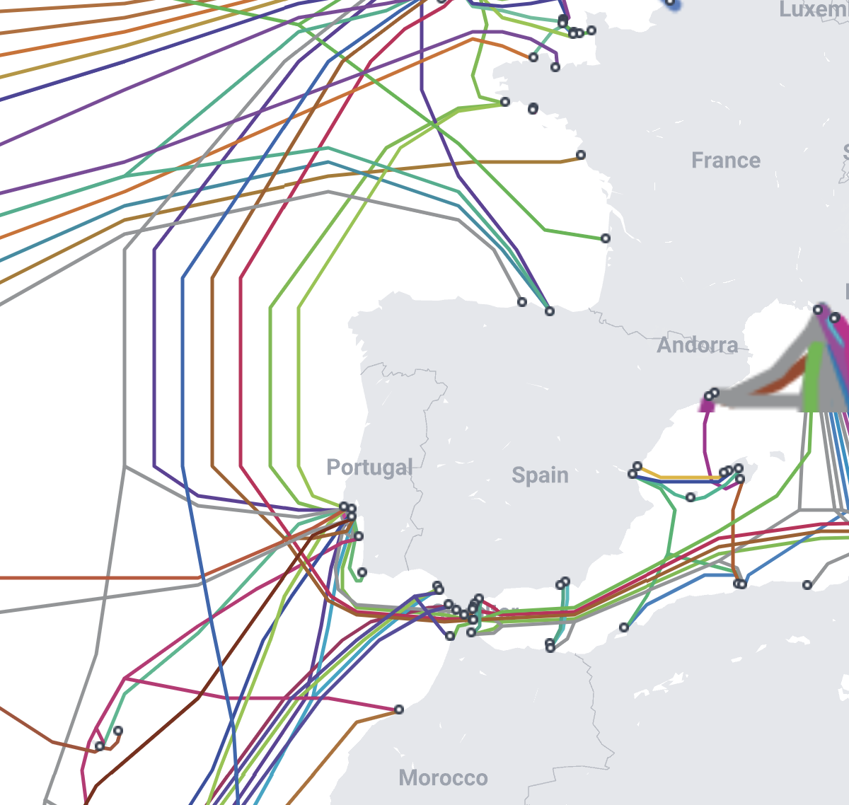 Mapa donde se representan los cables de Internet