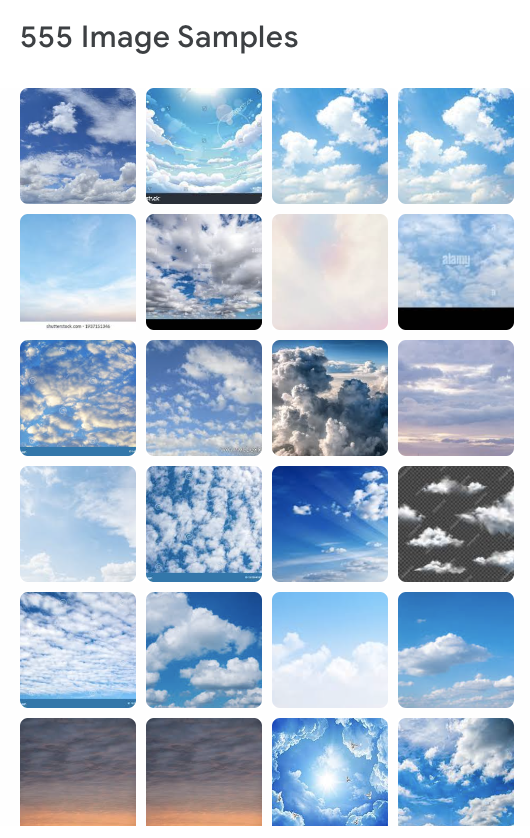 Captura de pantalla del dataset de nubes usado para alimentar a la IA
